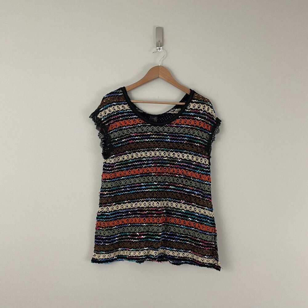 Free People New Romantics Crochet Chenille Stripe Knit Top Size Small